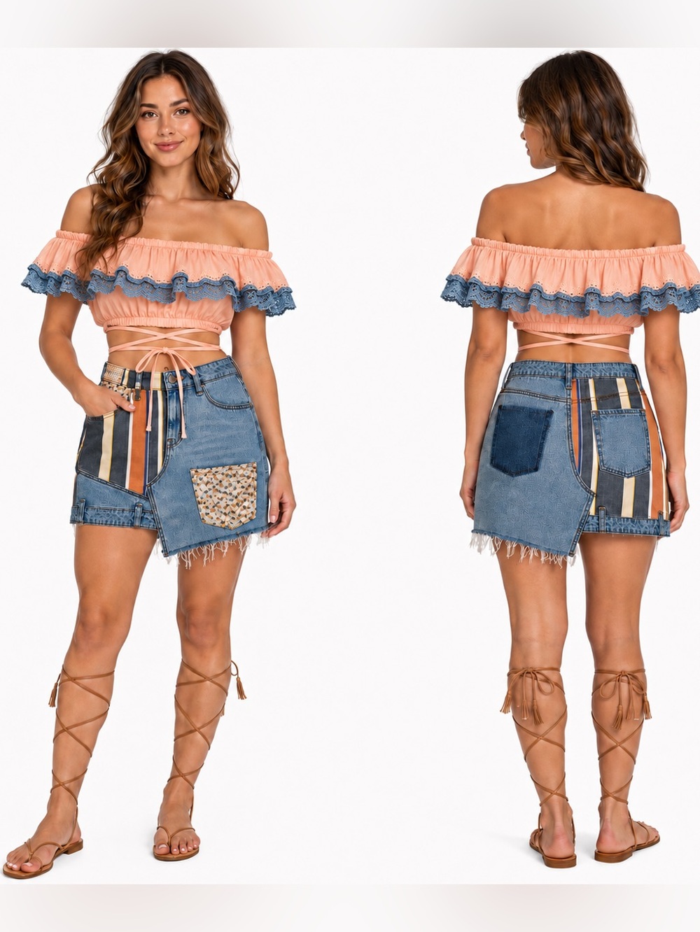 BDG Urban Outfitters Asymmetrical Patchwork Denim Skirt Womens SZ S Indie Artsy